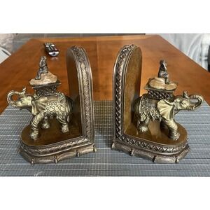 Decorative Elephant &‎ Monkey Bookends Set  Bronze Finish Resin Asian Jungle 6"